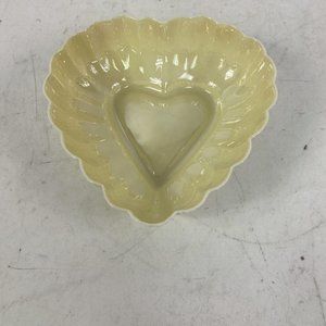 Vintage Belleck Irish Porcelain White Heart Shaped Green Stamped Dish Plate